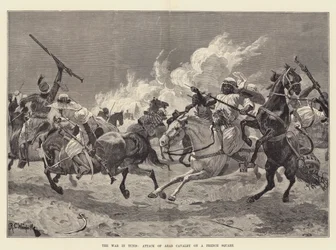 Der Krieg in Tunis, Angriff der arabischen Kavallerie auf ein französisches Quadrat